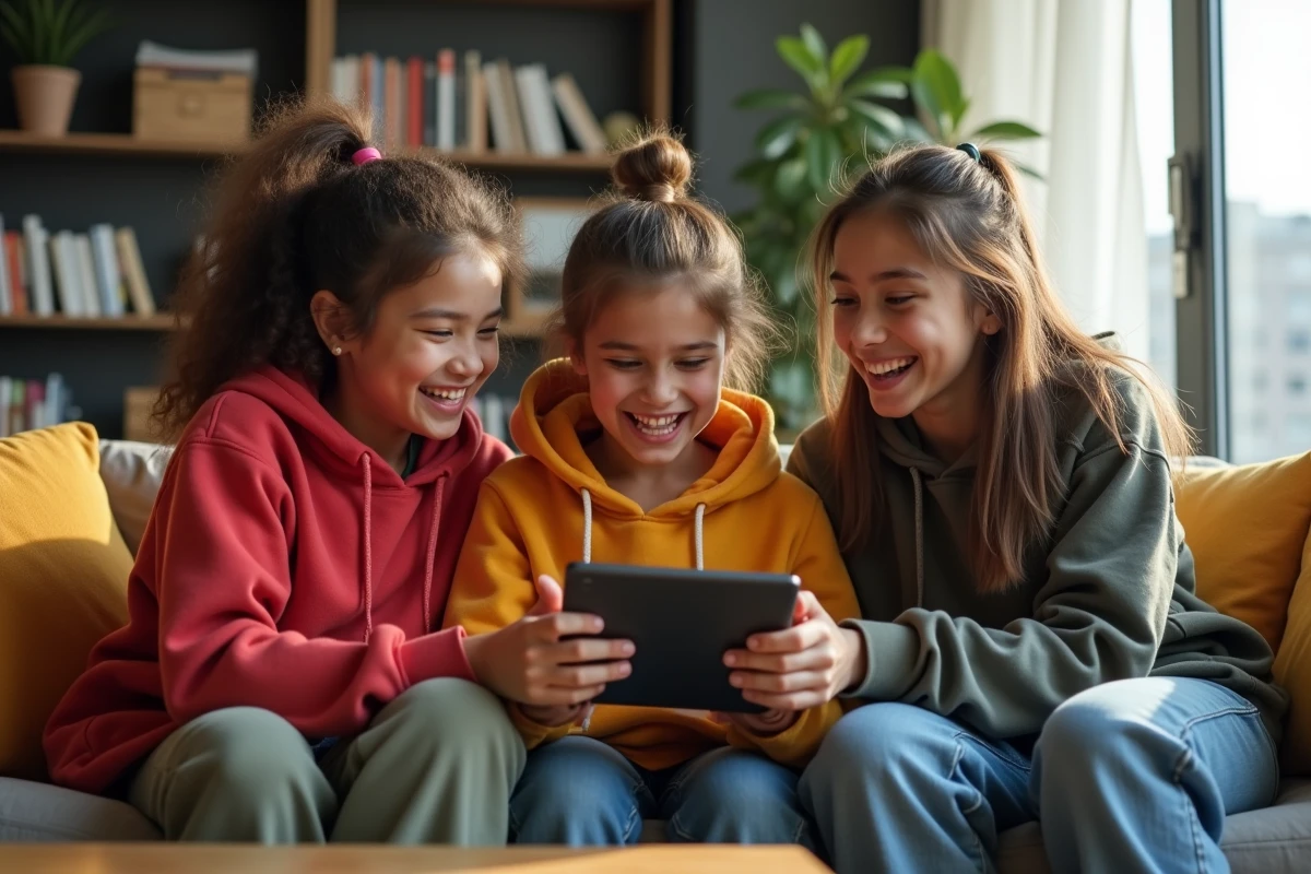 Trois adolescents riant autour d