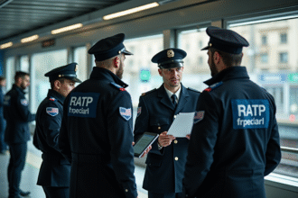 Agents RATP collaborant autour d'un terminal numérique dans une station de métro parisienne