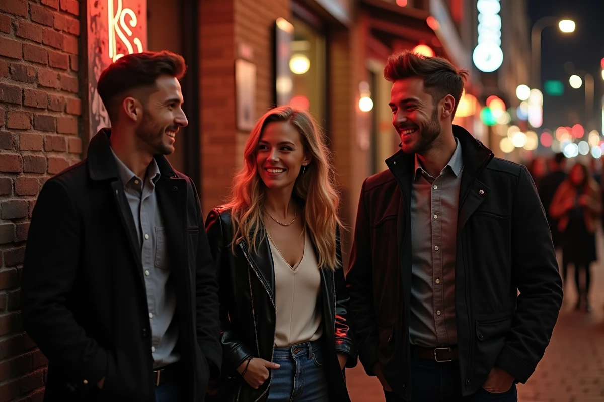 Groupe d'amis faisant la queue devant une boîte de nuit à Lille lors d'une soirée festive