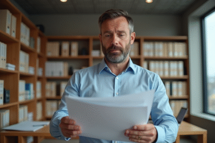 Architecte d'âge moyen examinant des dossiers en bureau moderne