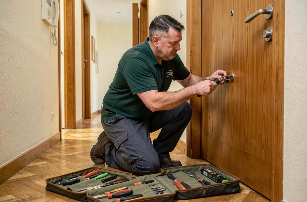 Un serrurier d'Armand Serrurerie utilise un outil d'ouverture non destructif sur une porte à Nantes