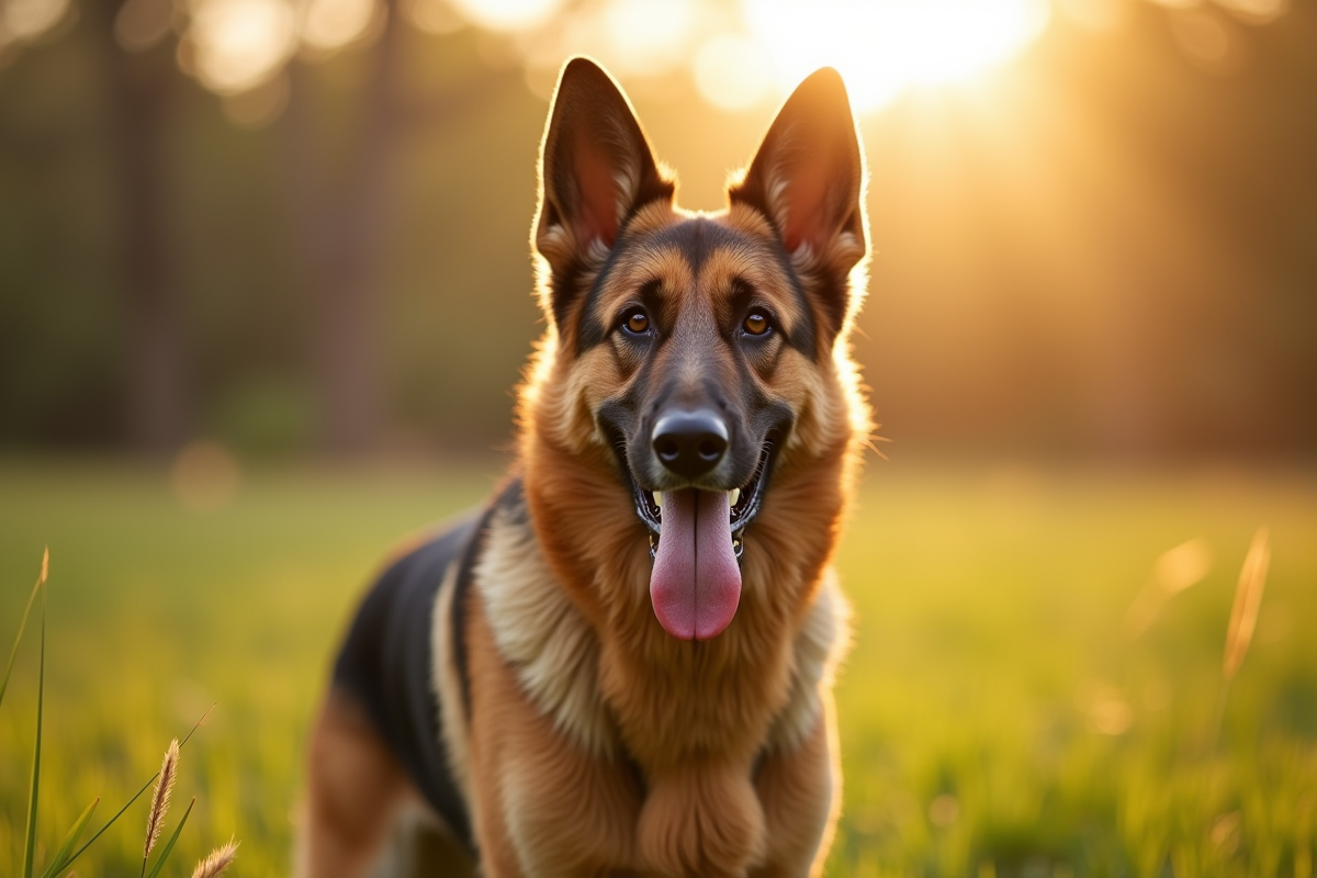 Chien berger allemand à poil court en extérieur en plein soleil