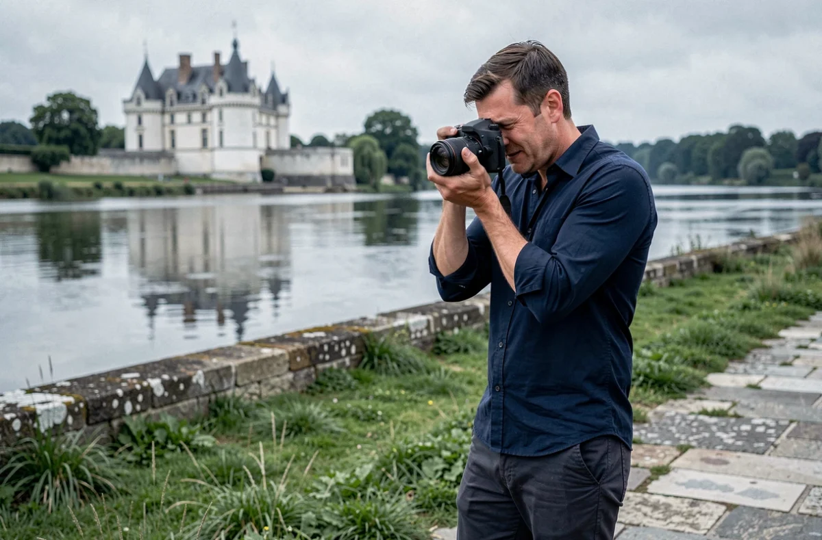 Photographe David Fotografik au bord de la Loire à Blois avec le château visible en arrière-plan