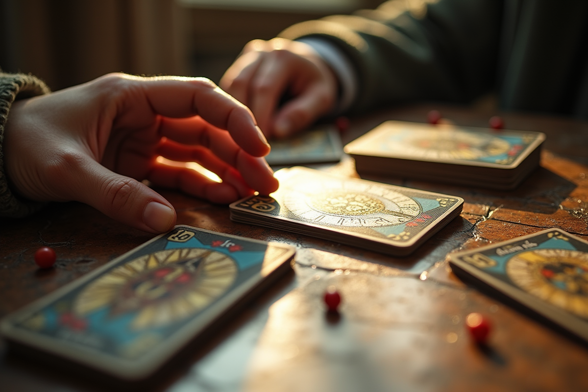 Gros plan d une erreur dans une partie de crapette tarot avec une main hésitante