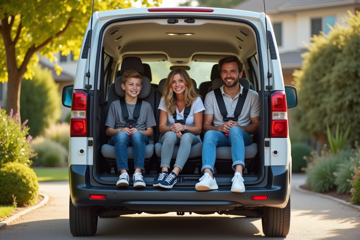 Famille entrant dans le Peugeot Expert avec sécurité et confort
