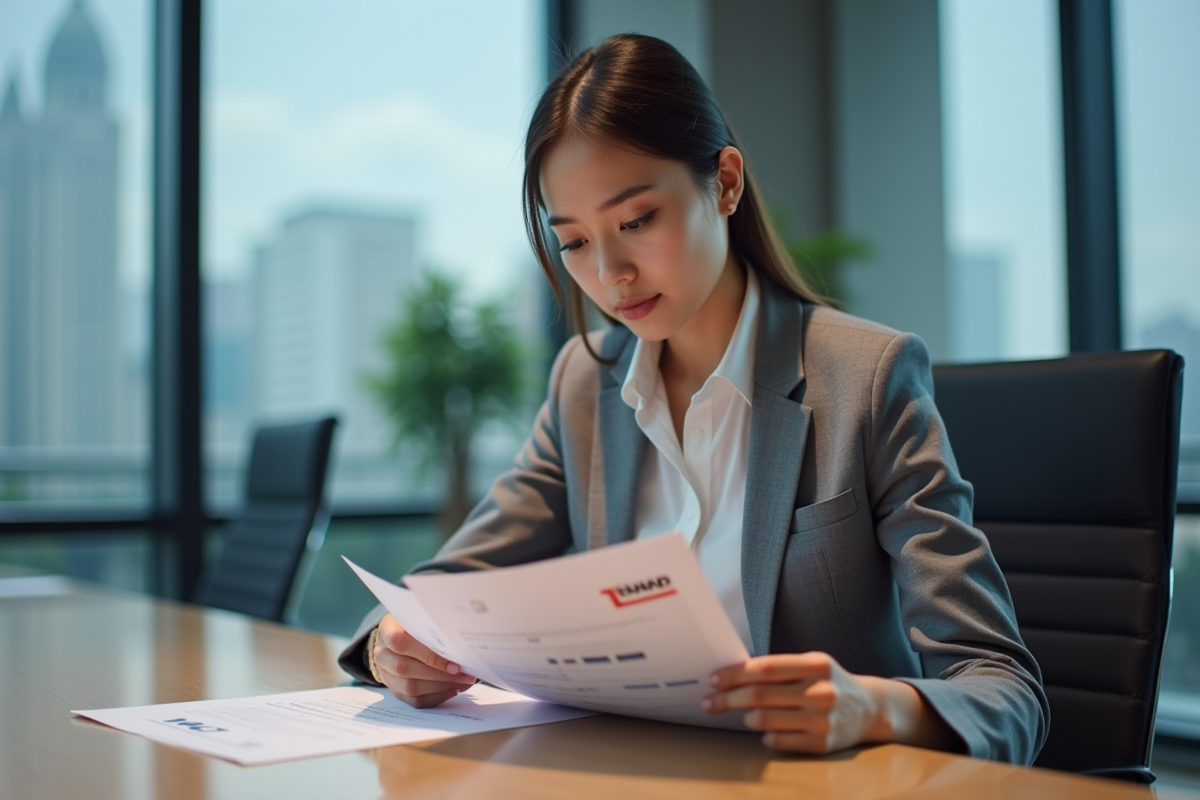 Jeune femme d affaires examinant des rapports financiers avec sncf