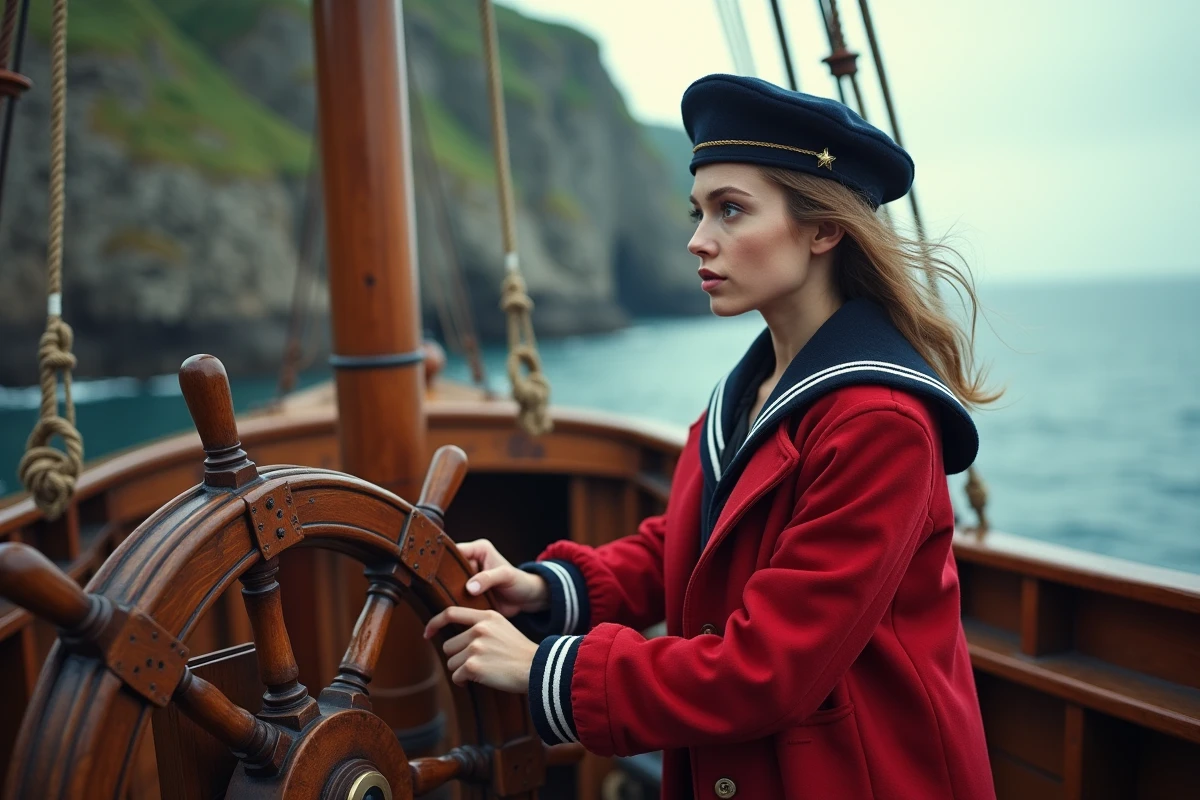 Jeune femme au gouvernail d