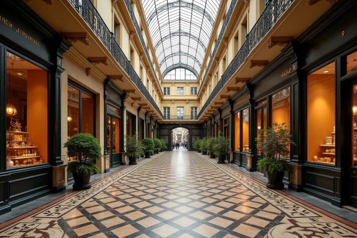 Intérieur de la Galerie Vivienne à Paris avec son sol en mosaïque et sa verrière néoclassique du XIXe siècle