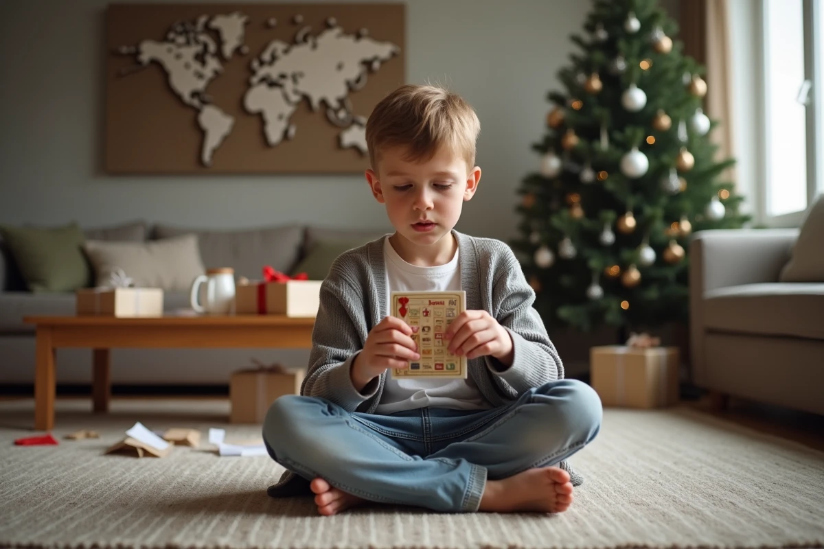 Garçon jouant avec calendrier de l
