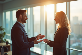 Commercial terrain interagissant avec des clients lors d'une réunion d'affaires