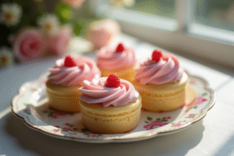 Gâteaux en marzipan élégants sur une assiette vintage