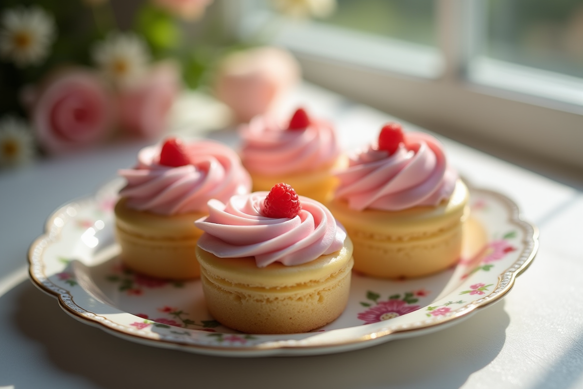 Gâteaux en marzipan élégants sur une assiette vintage