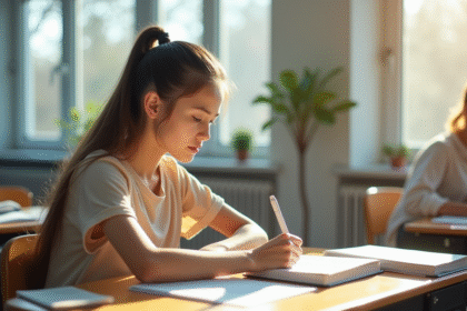 Jeune femme concentrée en étude dans une salle lumineuse