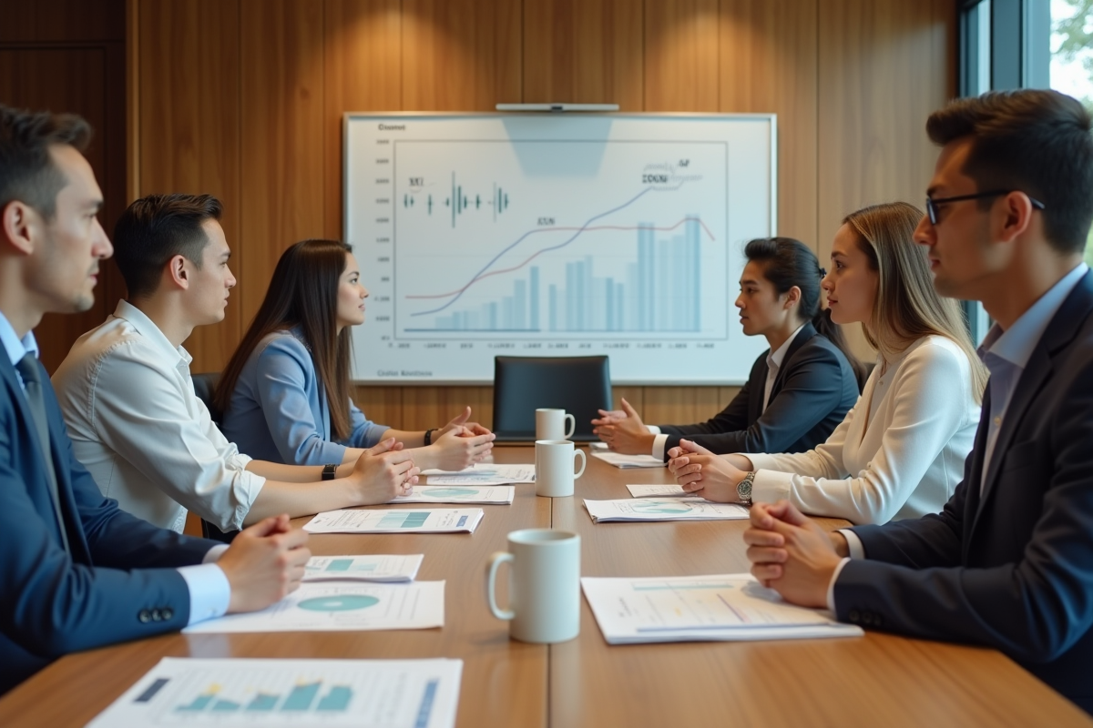 Groupe de jeunes professionnels discutant lors d