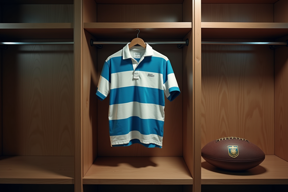 Maillot rugby vintage des années 70 avec ballon en cuir