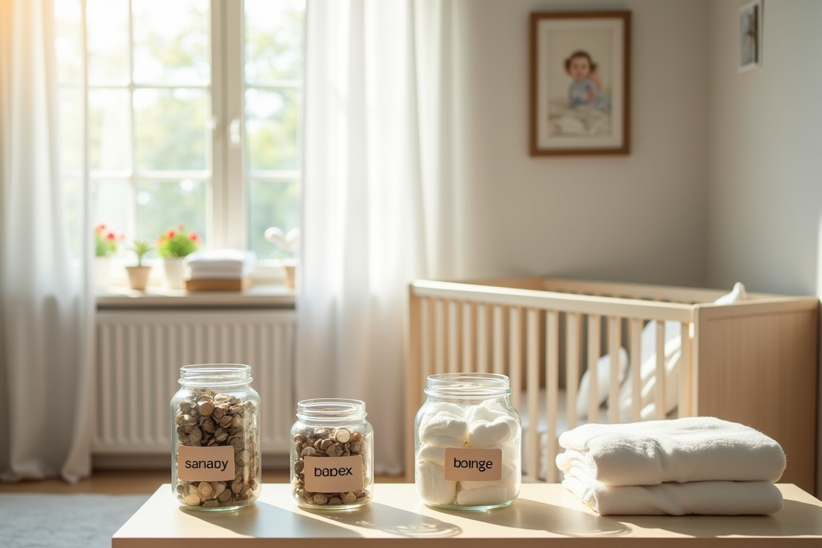 Chambre de bébé organisée avec lit et accessoires de puériculture