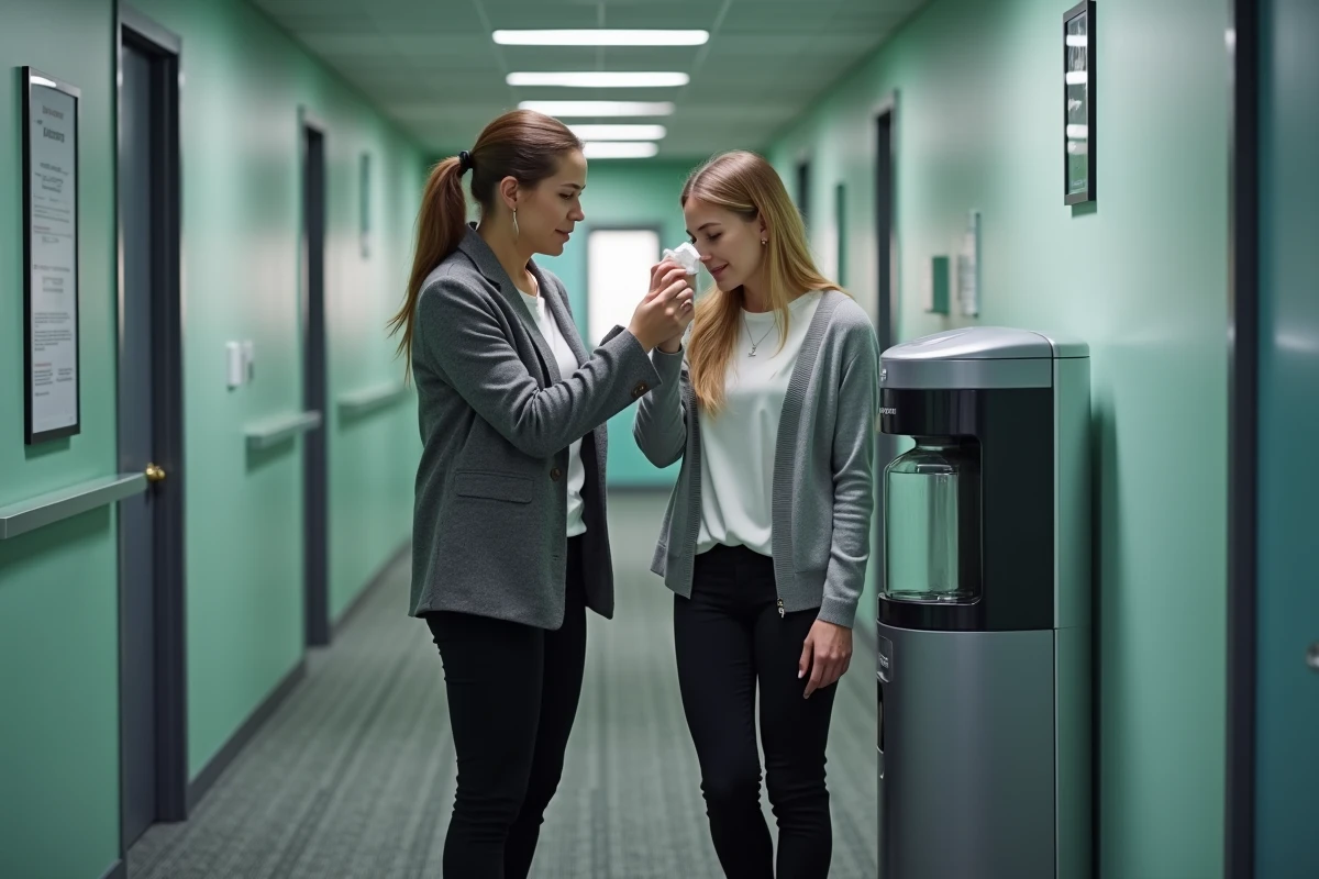Jeune femme soutenue par un collegue